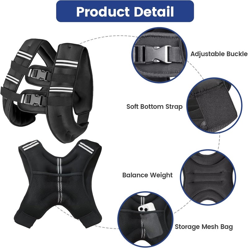 Zikopomi Weighted Vest Woman Man, 6lb/8lb/12lb/16lb/20lb/25lb/30lb Weight Vest with Reflective Stripes for Workout, Strength Training, Running, Fitness, Muscle Building, Weight Loss, Rucking Vest - Image 4